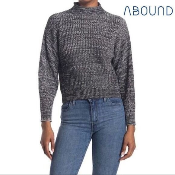 Abound Easy Stitch Ribbed Knit Mock Neck Sweater Rib Black Marl NWT - Picture 1 of 9